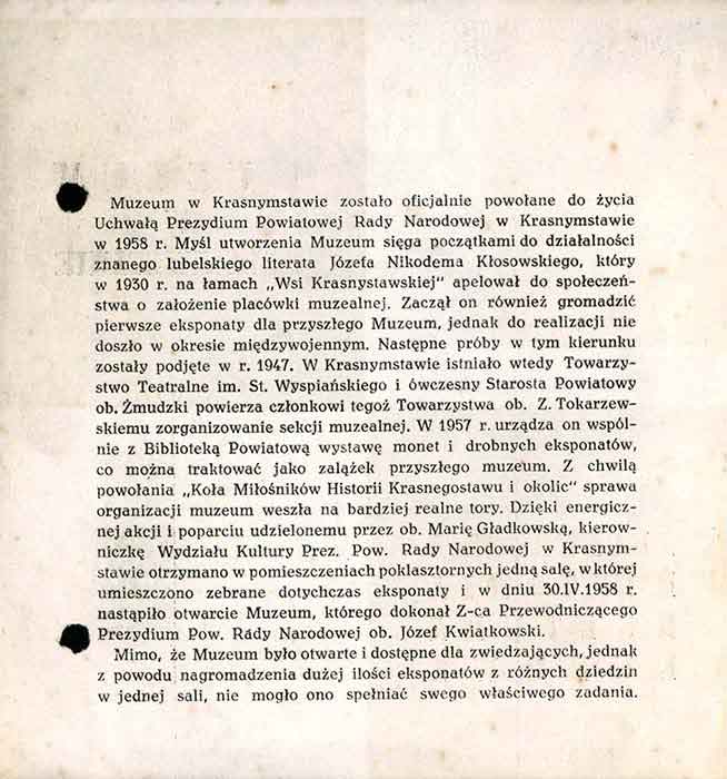 Muzeum Regionalne w Krasnymstawie - folder z 1962 roku